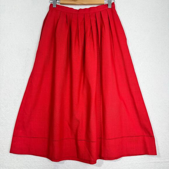 Jones New York VTG Red Pleated Wool Midi Skirt Size 10 Modest Knee-length A-Line - Picture 1 of 7